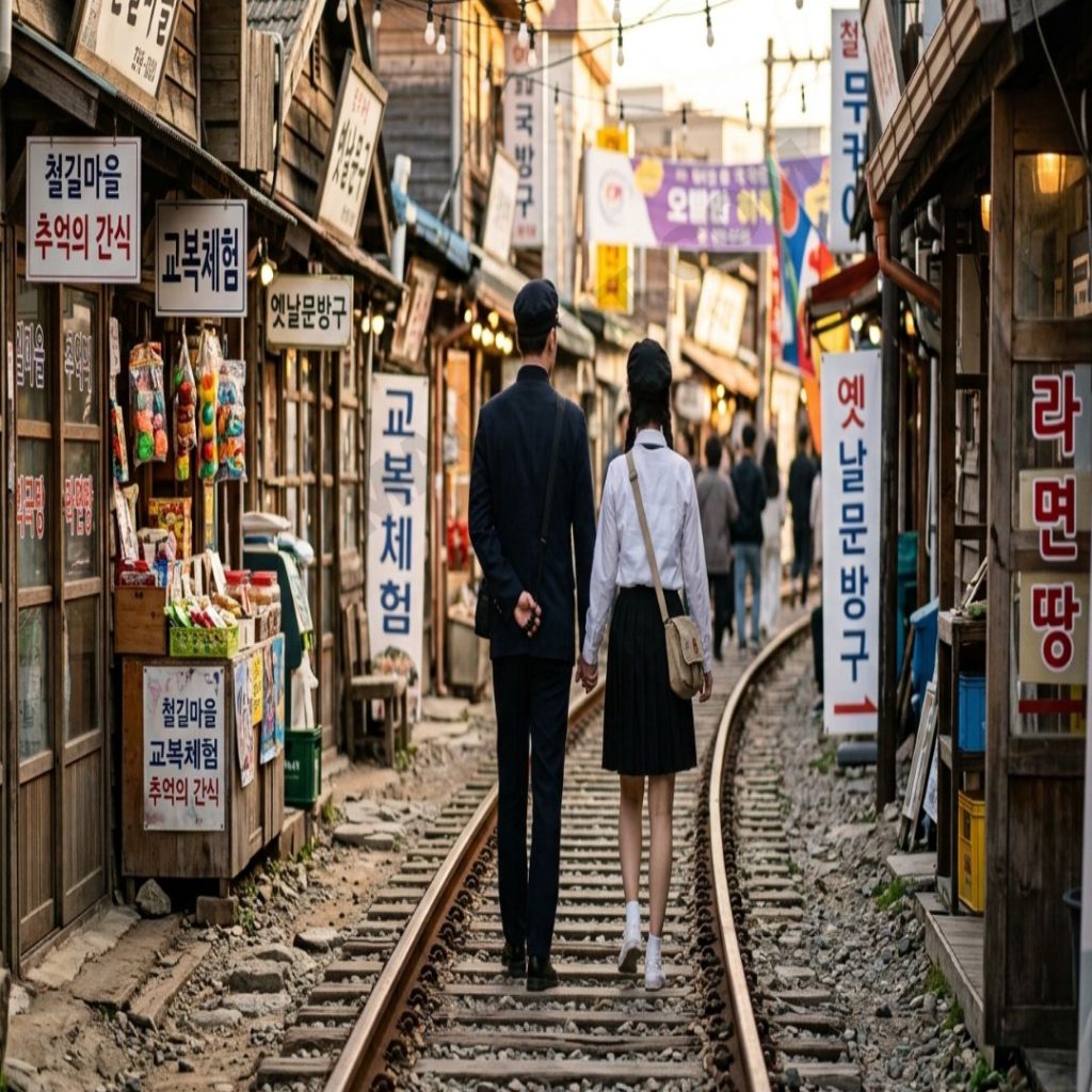  영화 타짜 촬영지이자 옛날 교복 체험을 즐길 수 있는 군산 경암동 철길마을 실사 사진