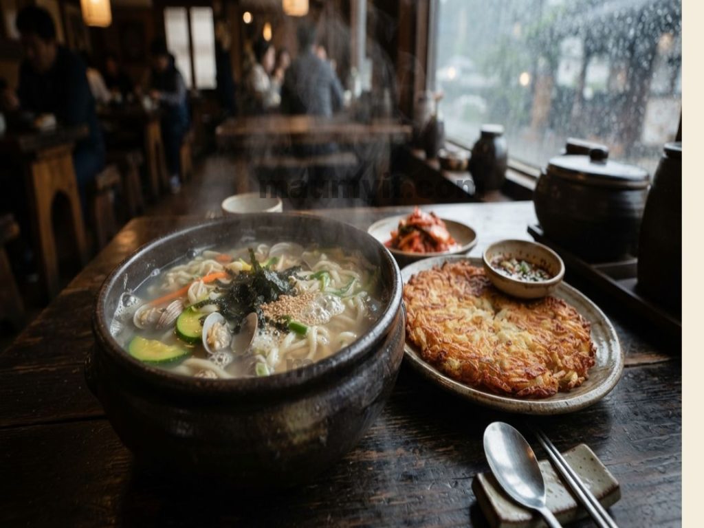 서울 실내 데이트 코스 추천중 한 곳인 비 오는 날 인사동과 삼청동 골목 맛집에서 즐기는 뜨끈한 사골 칼국수와 바삭한 감자전의 실사 비주얼